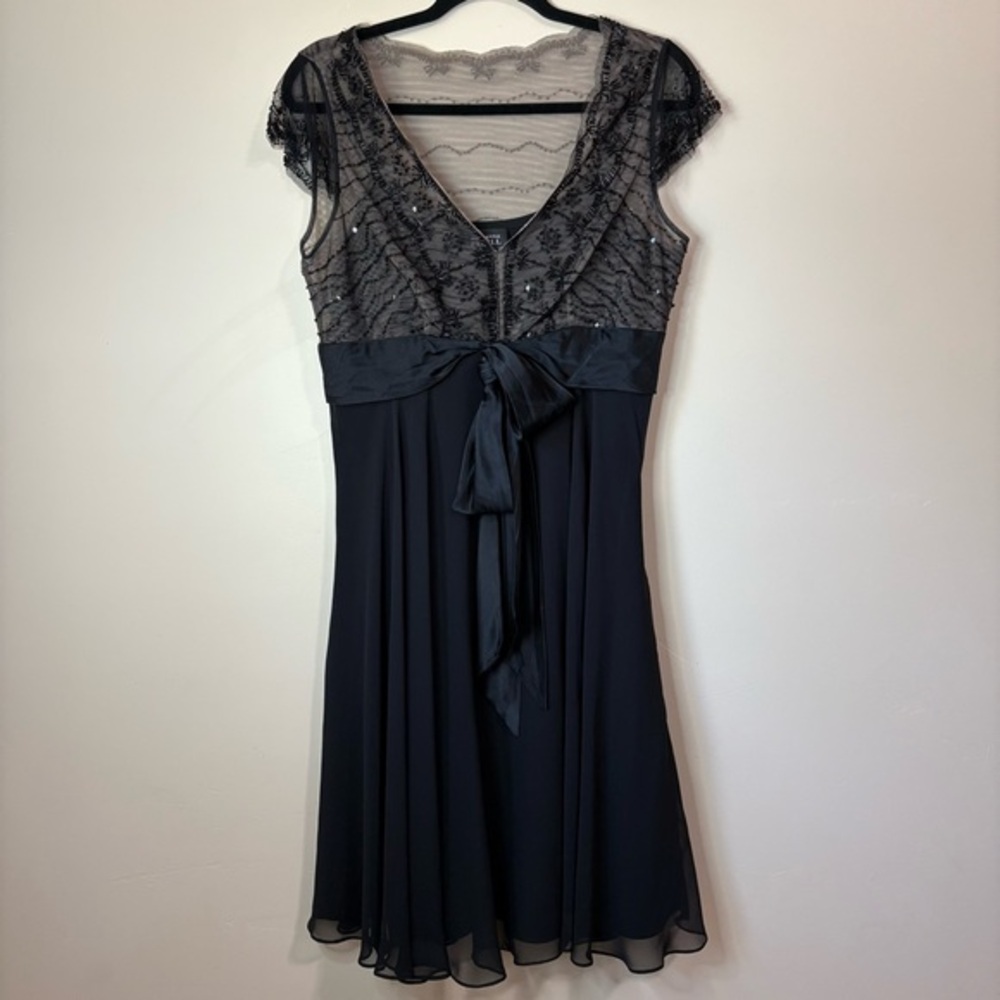 Adrianna Papell Beaded Formal Short Sleeve A Line Dress